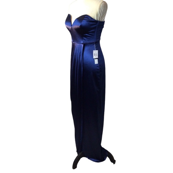 Teeze Me Navy Stretch Satin Faux Wrap Gown Size 5/6 NWT - Picture 9 of 12